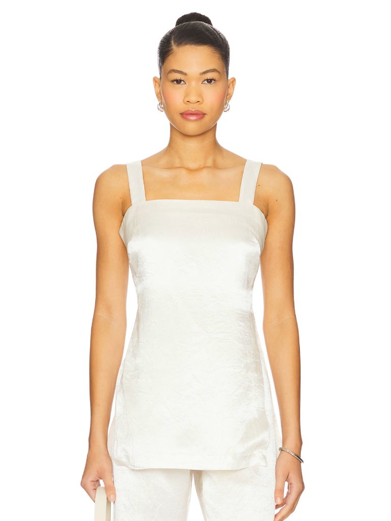 New Amanda Uprichard Mariko Top In Ivory White Satin Cami Camisole Tank Silk